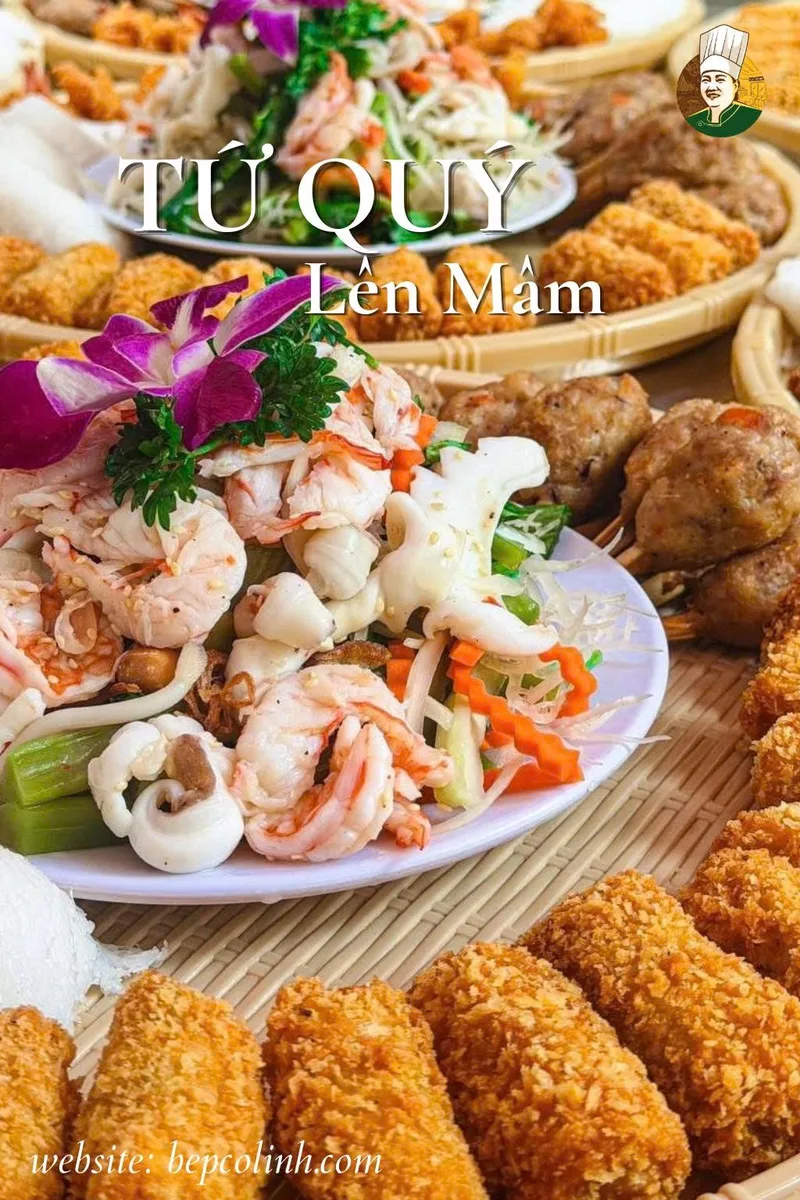 Đĩa gỏi hải sản đã trộn sẵn trên mâm Tứ Quý Lên Mâm của Bếp Cô Linh khi đãi khách